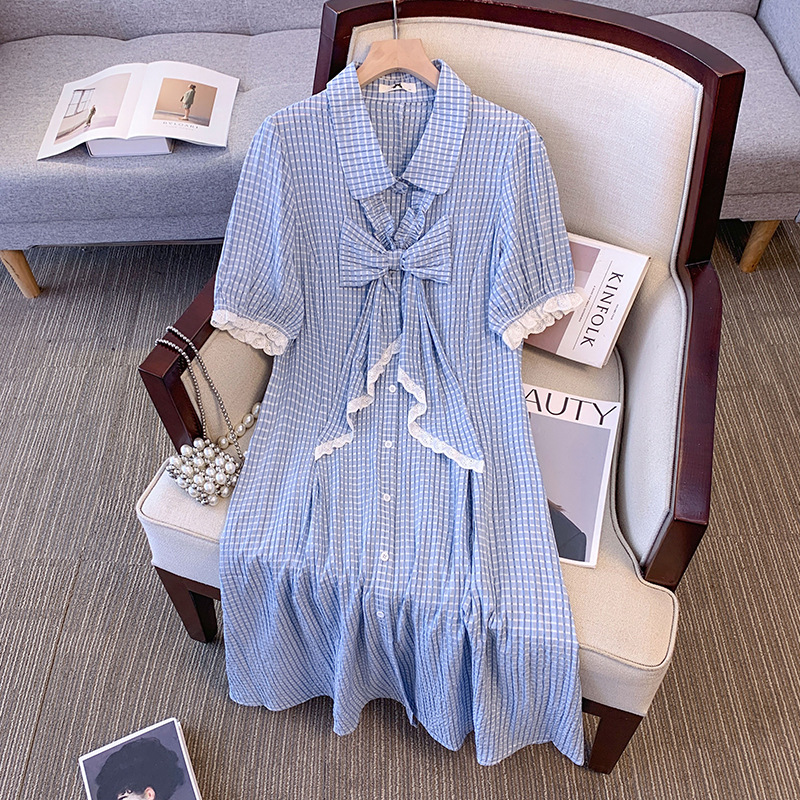 (2XL-6XL) Plus Size Blue Gingham Cute Shirt Dress (EXTRA BIG SIZE