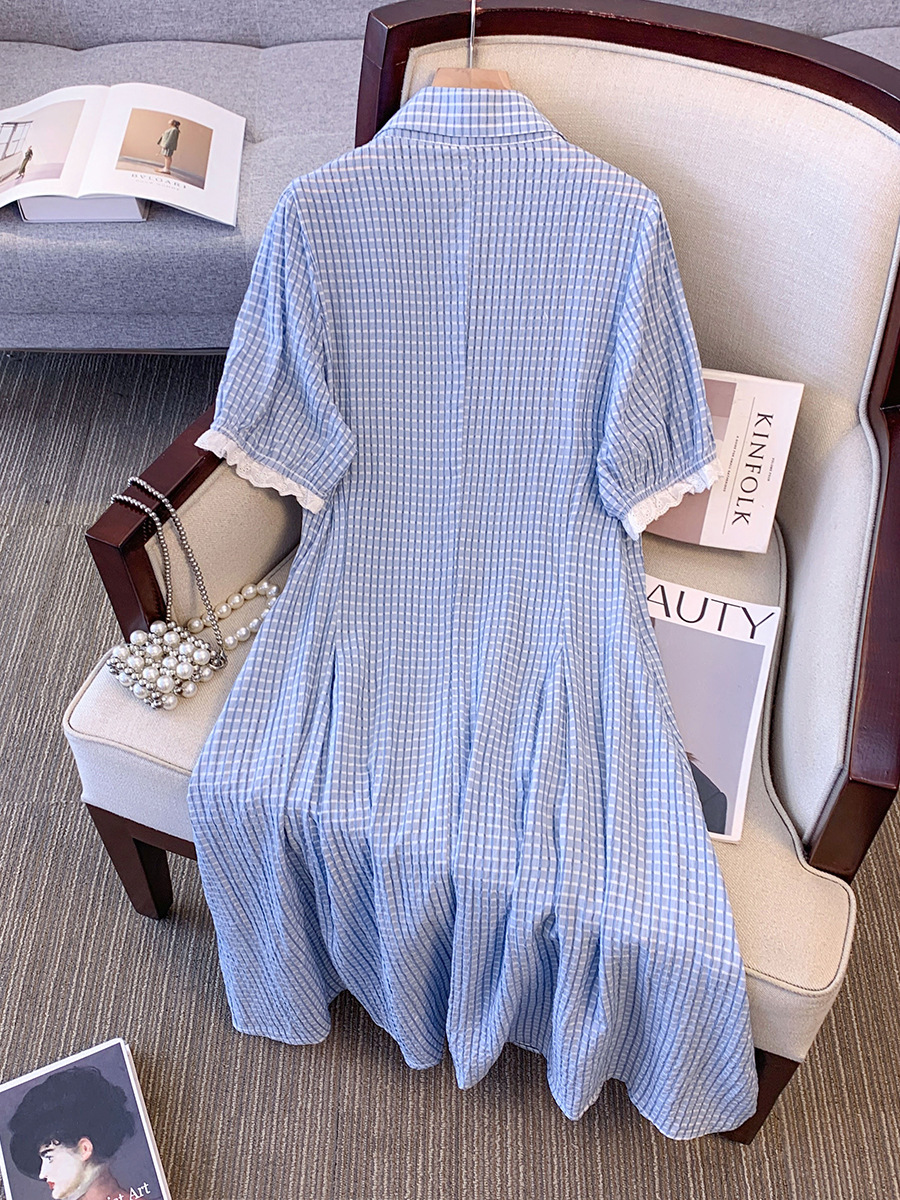(2XL-6XL) Plus Size Blue Gingham Cute Shirt Dress (EXTRA BIG SIZE