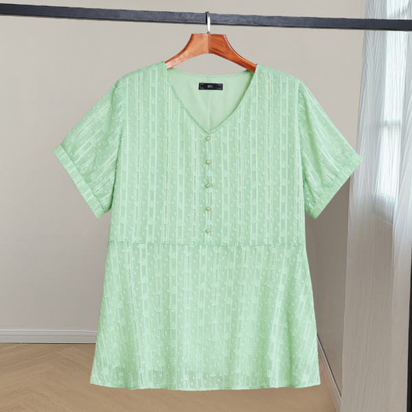 (4XL-10XL) Plus size green v neck peplum blouse (EXTRA BIG SIZE)