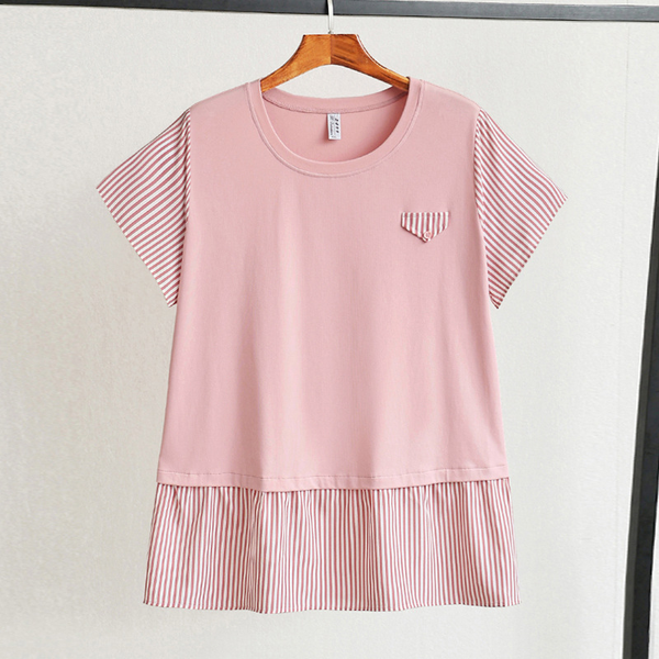 (4XL-10XL) Plus size pink stripe tunic blouse (EXTRA BIG SIZE)