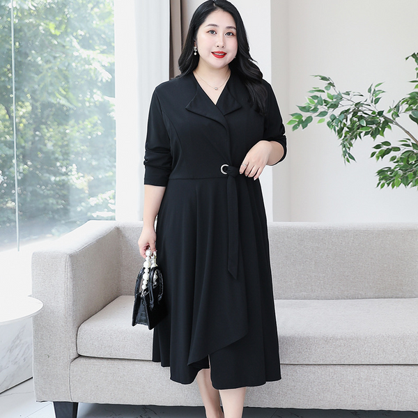 (4XL-8XL) Plus size black long sleeve shirt dress (EXTRA BIG SIZE)