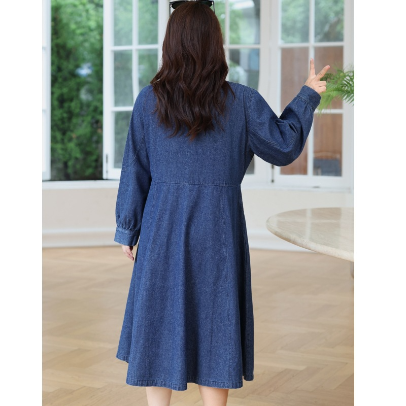 4XL-8XL) Plus size denim long sleeve shirt dress (EXTRA BIG SIZE
