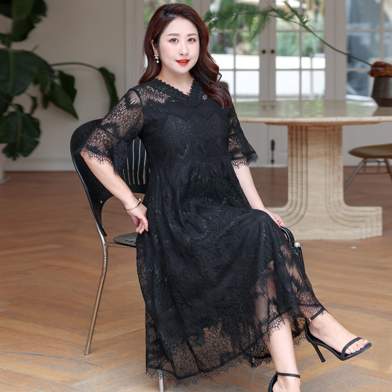 chinese dress ladies Eyelash Lace Bow Mini Dress in Black-swatch