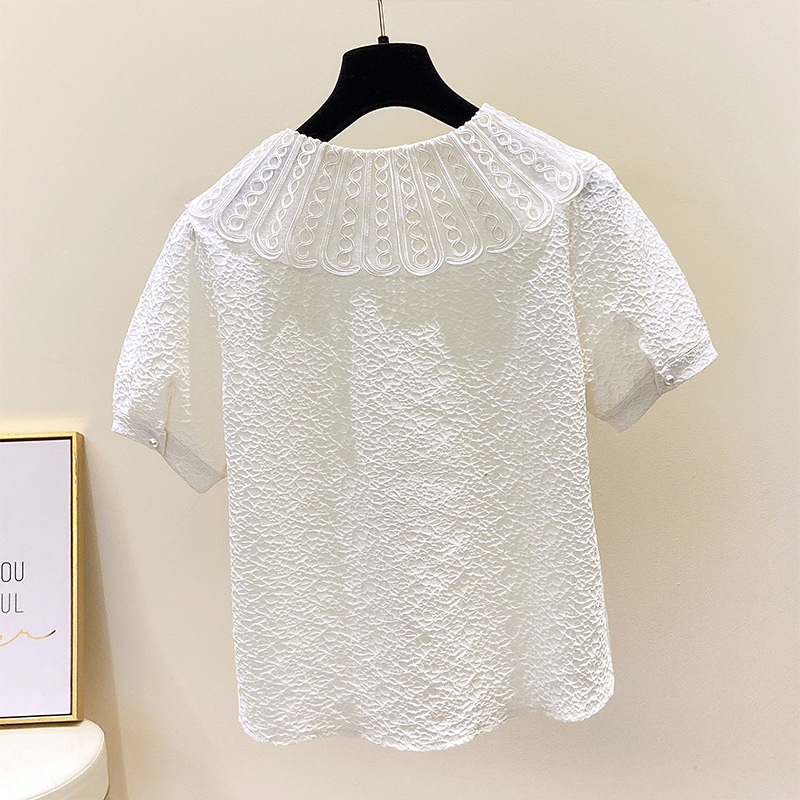 4XL-8XL) Plus Size Lace Collar Short Sleeve Shirt Blouse (EXTRA