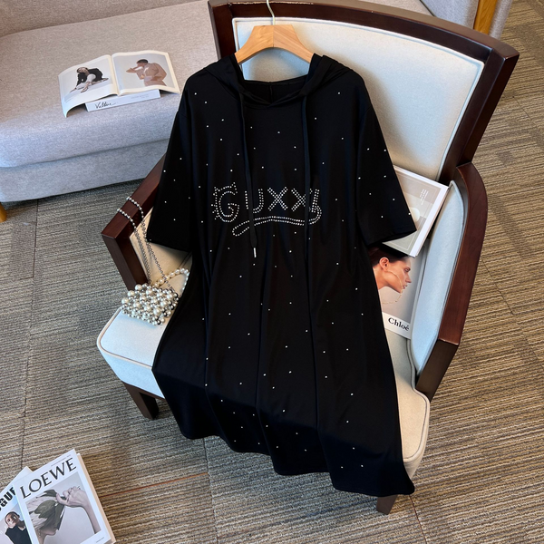 (5XL-9XL) Plus size embellished hoody dress (EXTRA BIG SIZE)