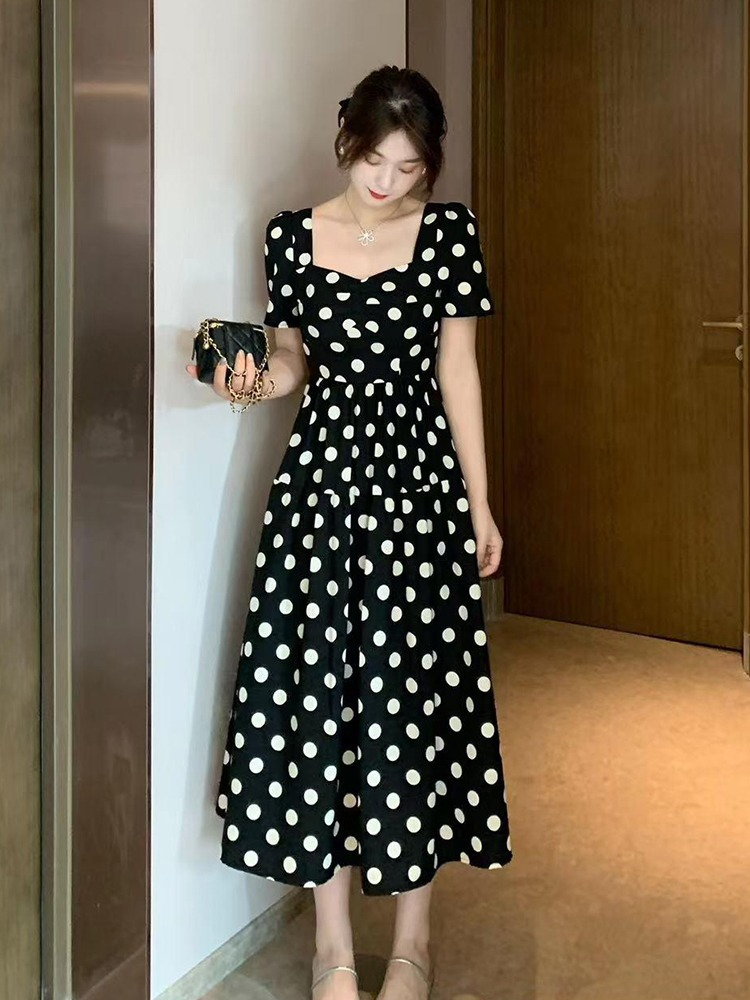 L 5XL Plus Size Retro Black Polka Dots Dress