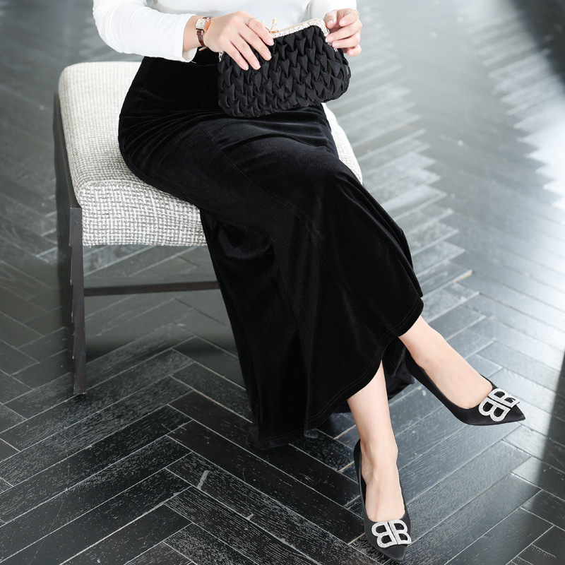 L-8XL) Plus Size Velvet Fishtail Pencil Midi Skirt (EXTRA BIG SIZE