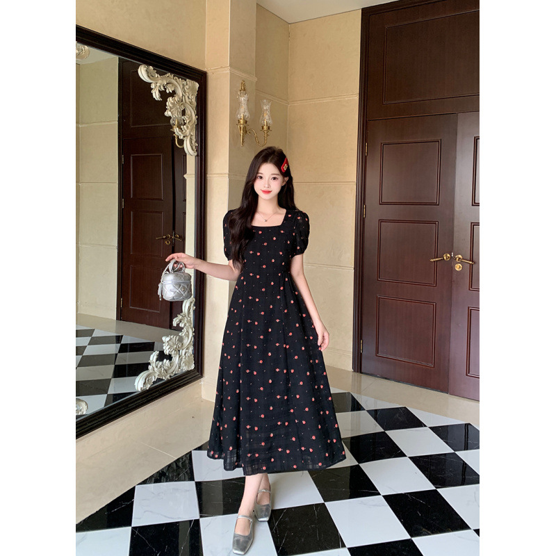 Plus Size Black Ditsy Floral Square Neck Korean Dress Pluspreorder Plus Size Black Ditsy Floral Square Neck Korean Dress Pluspreorder