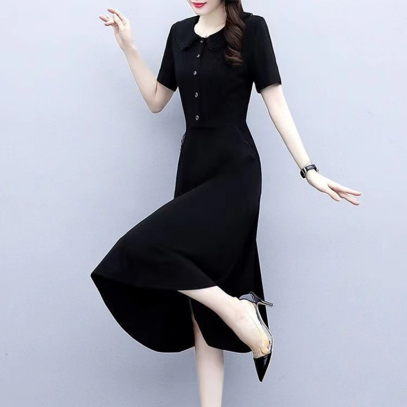 Collar Black Cocktail Dress With Pockets Women Collar Pocket
