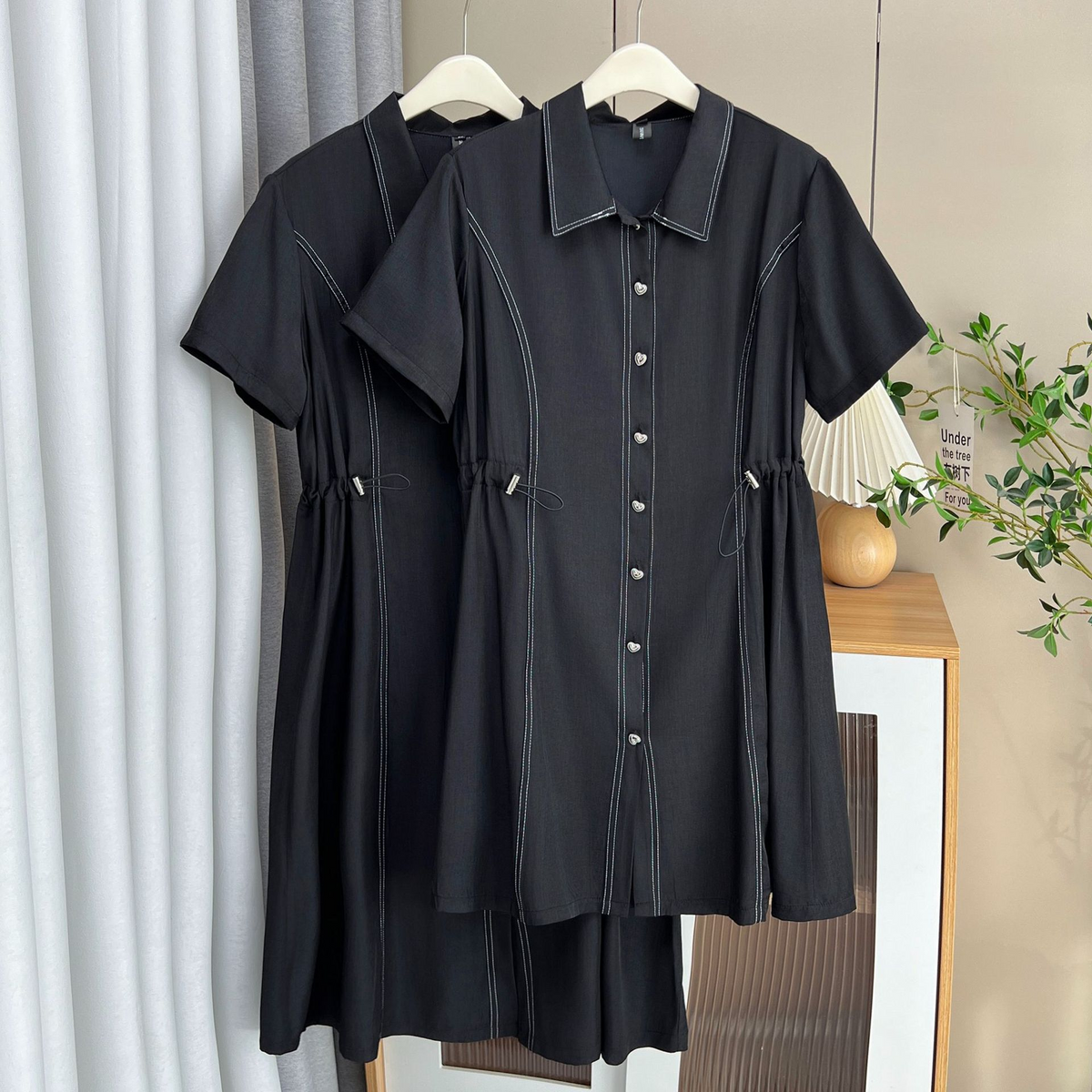 Plus Size Black Hearts Button Shirt Dress – Pluspreorder
