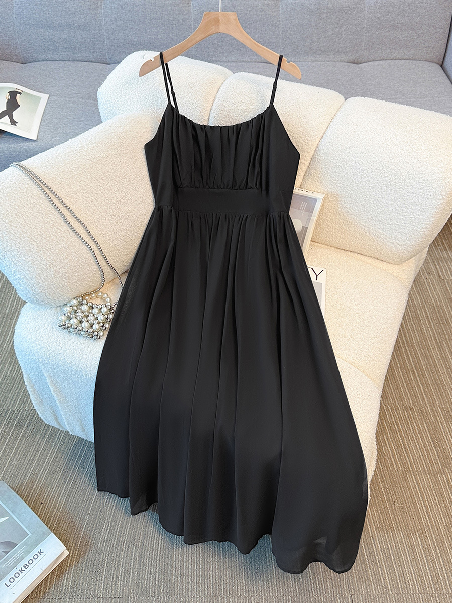 Plus Size Black Pleat Sleeveless A Line Dress And Cardigan Set (EXTRA