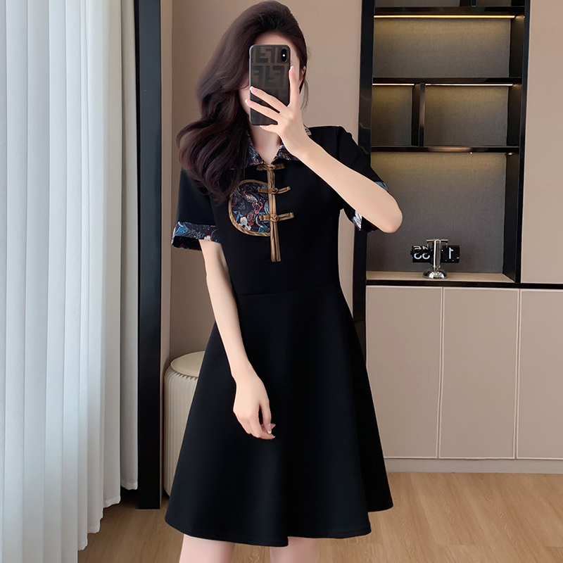 Plus Size Black Shirt Qipao Dress Pluspreorder