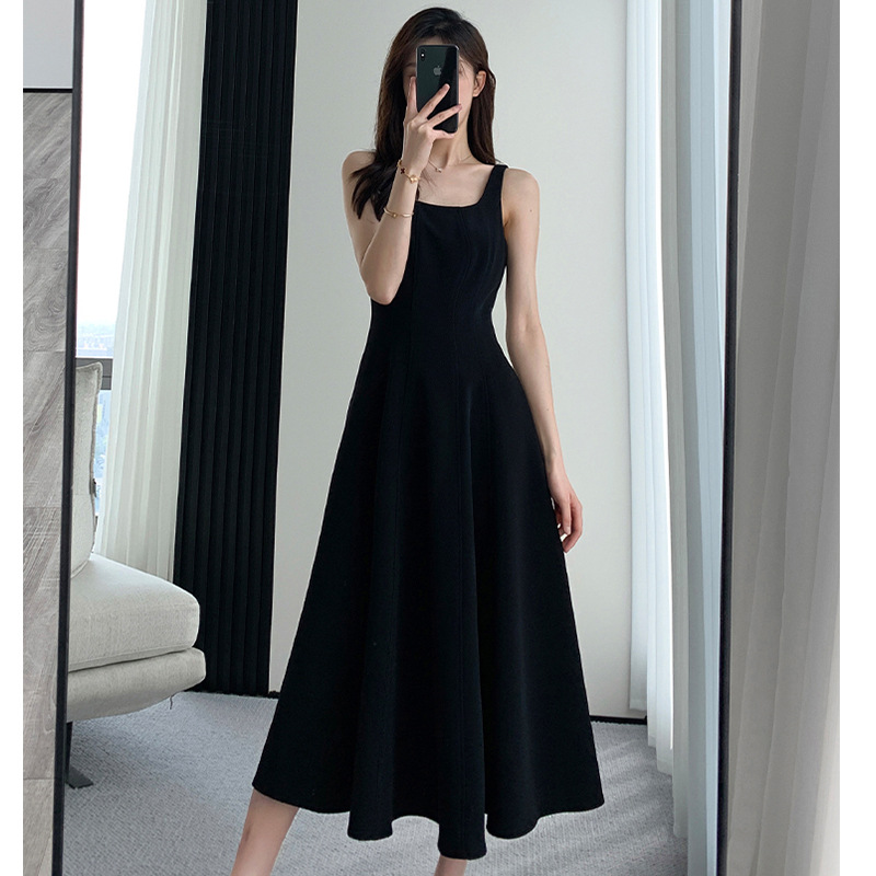 Plus Size Black Square Neck A Line Tank Midi Dress – Pluspreorder