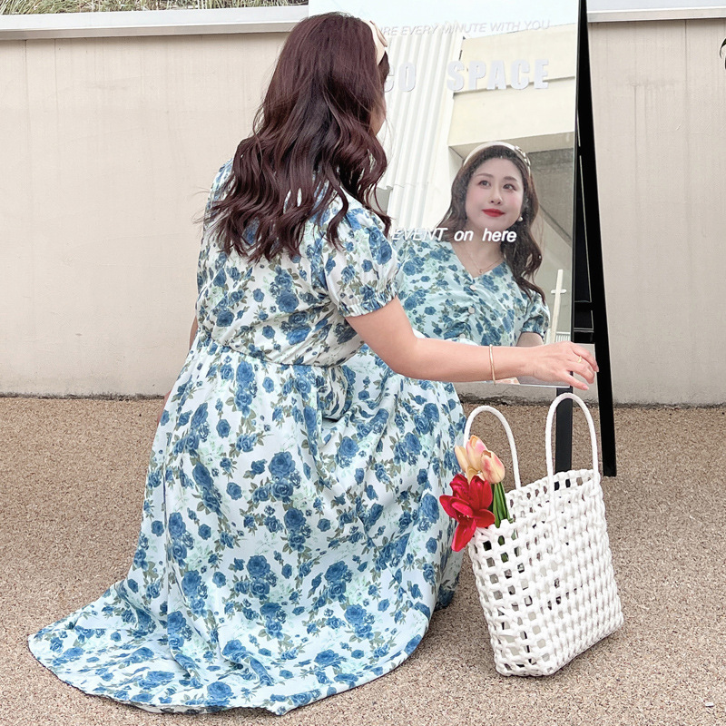 Plus Size Blue Romantic Roses Dress (EXTRA BIG SIZE) – Pluspreorder