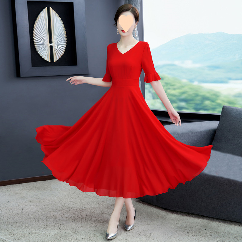 Plus Size Chiffon Short Sleeve Midi Swing Dress  Pluspreorder