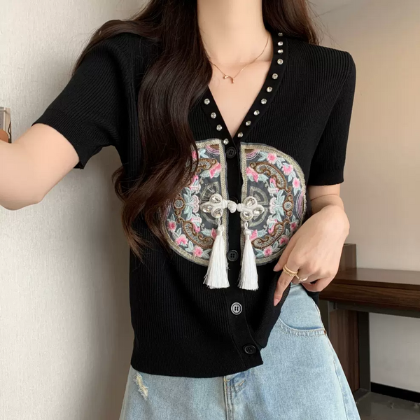 Plus Size Chinese Embroidered Tassel Oriental Blouse