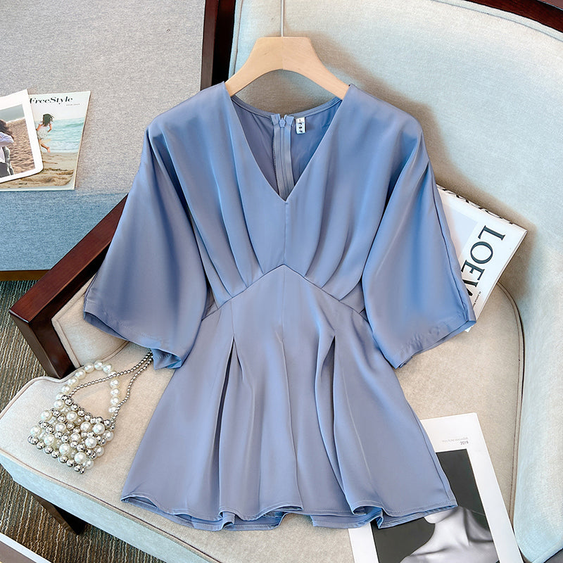 Plus Size Textured Peplum Long Sleeve Blouse