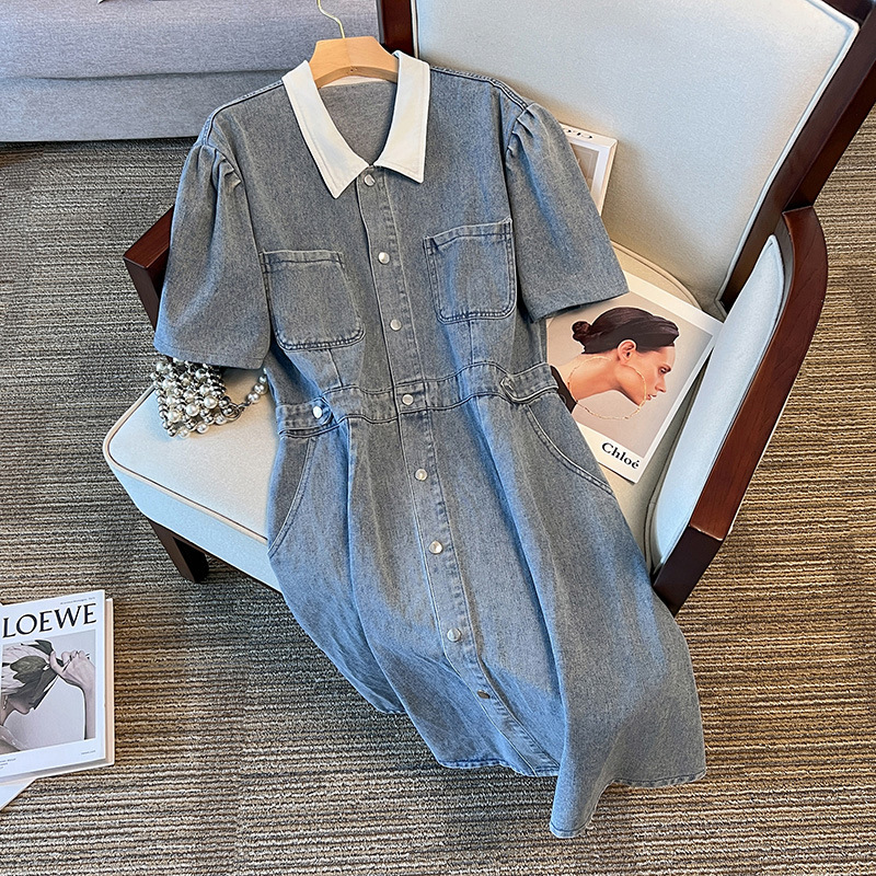 Plus Size Denim Short Sleeve Shirt Dress(EXTRA BIG SIZE