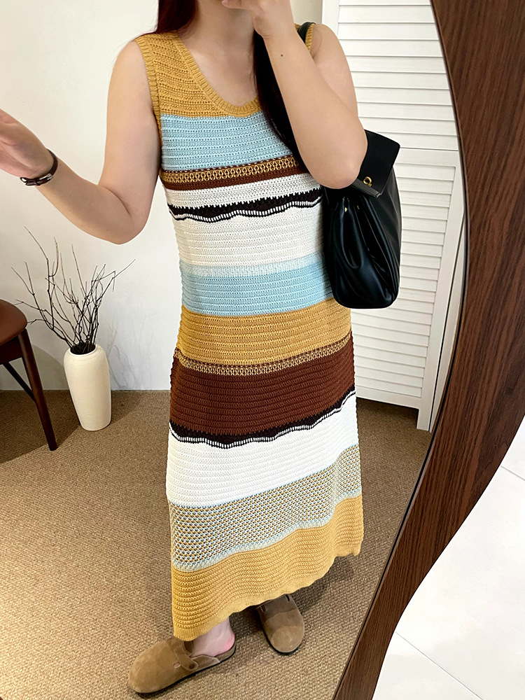 Plus Size Knit Yellow Stripes Sweater Tank Dress  Pluspreorder