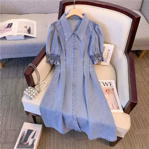 Plus Size Korean Denim Puff Sleeve Shirt Dress – Pluspreorder Plus Size Korean Denim Puff Sleeve Shirt Dress – Pluspreorder