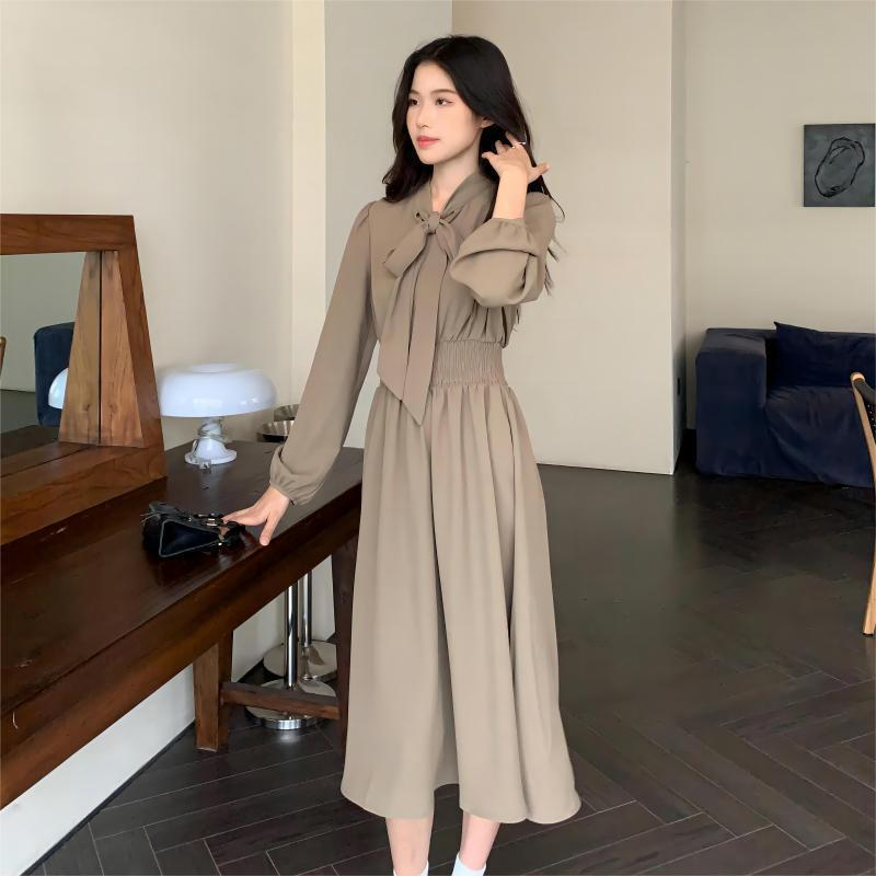 Plus Size Korean Pussybow Long Sleeve Dress – Pluspreorder
