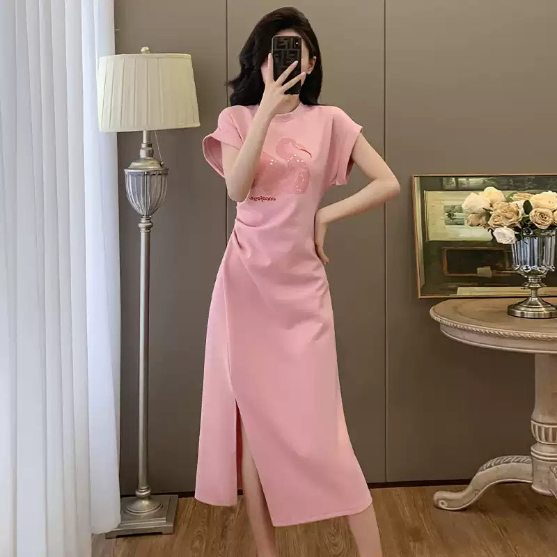strapless open back dress Plus Size Light Pink T Shirt Dress – Pluspreorder