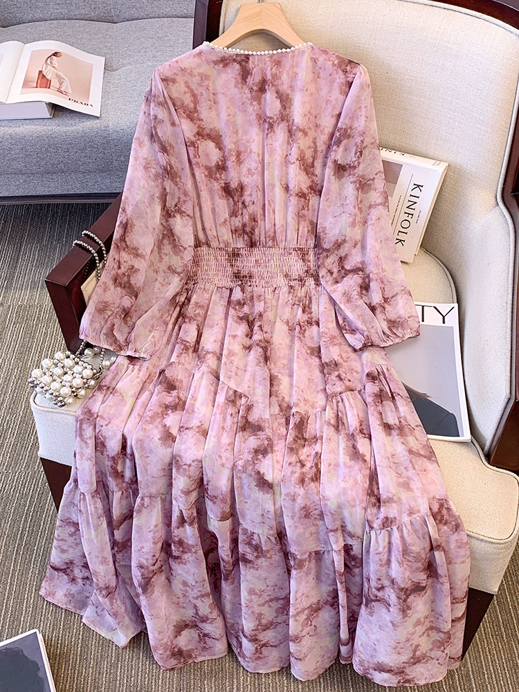 Plus Size Pink Ombre Chiffon Long Sleeve Midi Dress (EXTRA BIG SIZE)   Pluspreorder
