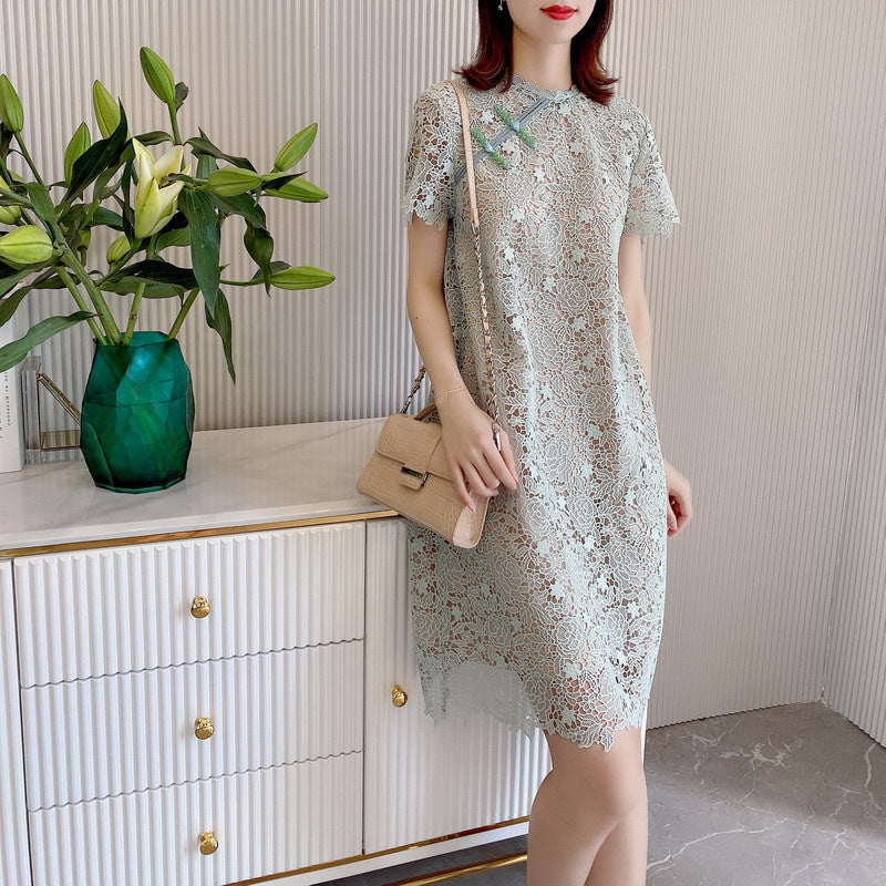 Plus Size Green Crochet Lace Cheongsam Shift Dress – Pluspreorder