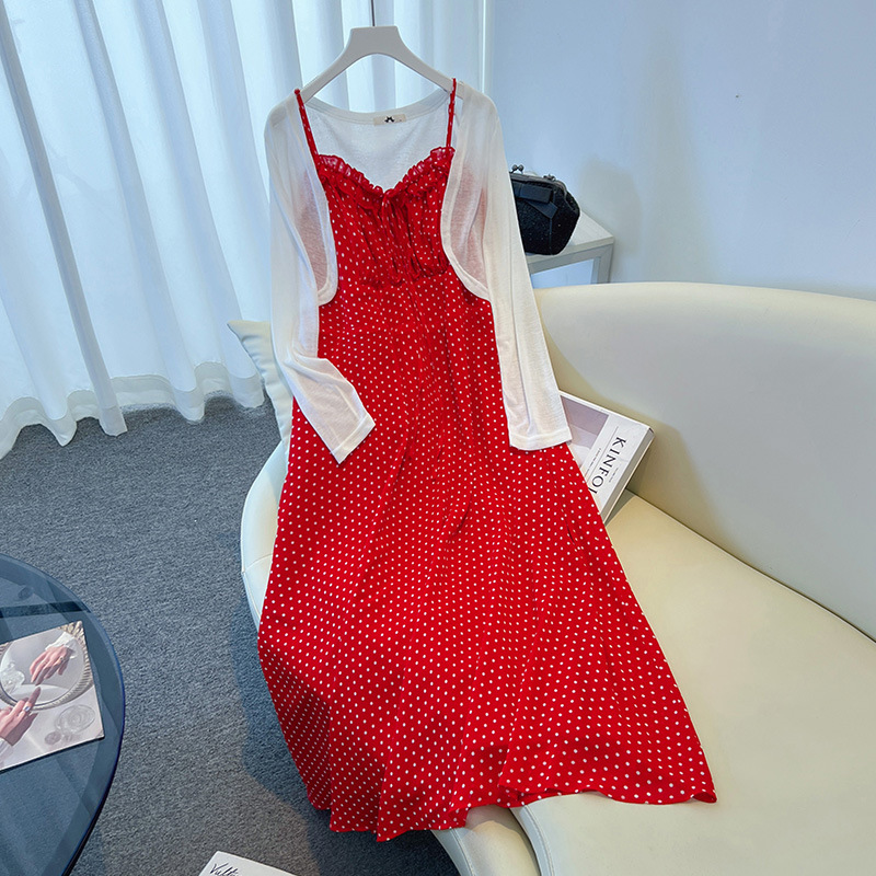 Plus Size Red Polka Dots Cami Dress And White Cardigan Set (EXTRA BIG) –  Pluspreorder
