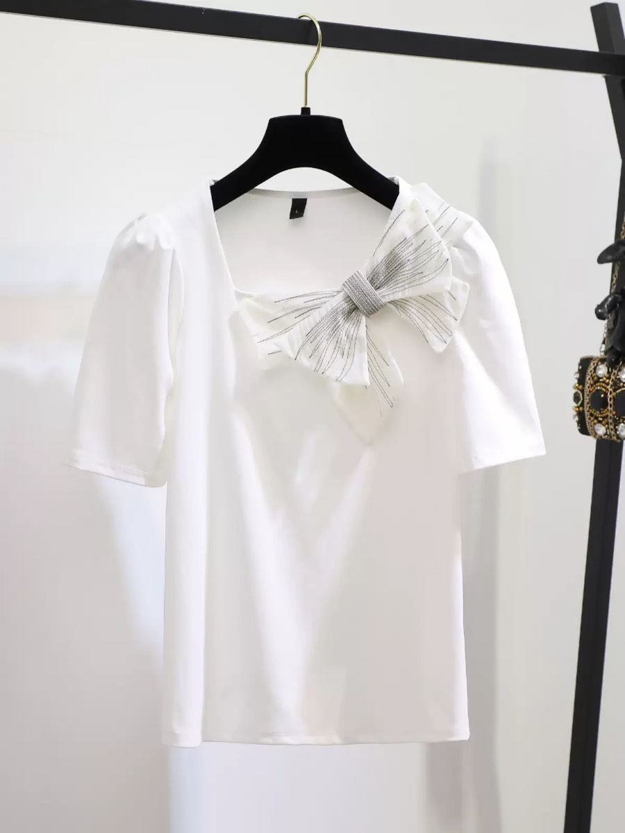 PLUS WOVEN BLOUSE W/ FRONT RIBBON BOW TIE DETAIL main image 0