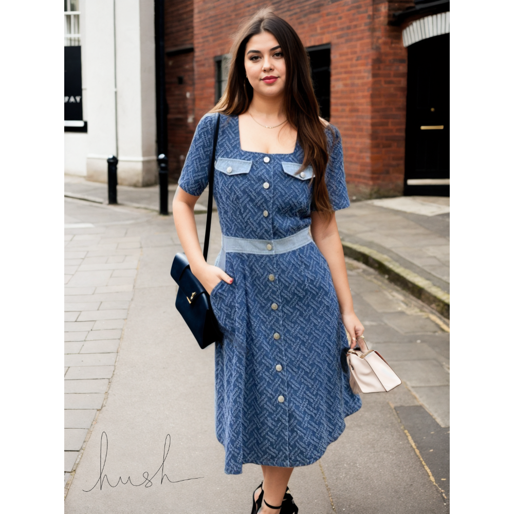 Plus Size Korean Square Neck Denim Dress Pluspreorder Plus Size Korean Square Neck Denim Dress Pluspreorder