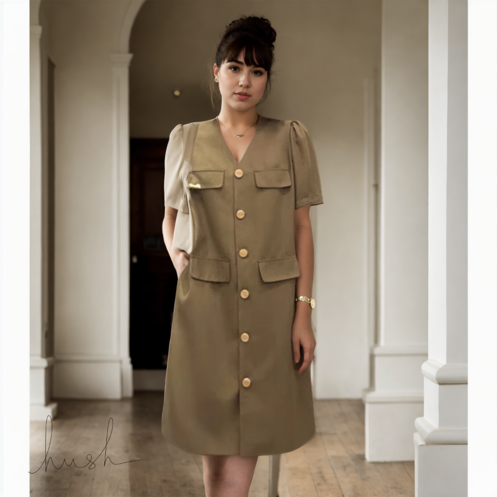 Plus Size V Neck Buttons Shift Dress – Pluspreorder