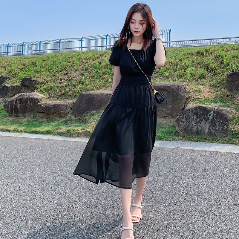 Plus Size Square Neck Puff Sleeve Short Sleeve Dress