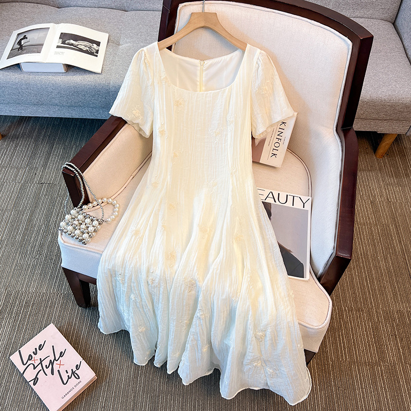 plus size white embroidered dress Sheer Lace Applique Embroidery Beach A- Line Light Ivory Wedding Dress main image 0