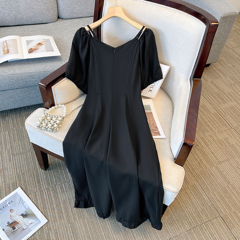 (XL-7XL) Plus Size Designer Black Frill Midi Dress (EXTRA BIG SIZE