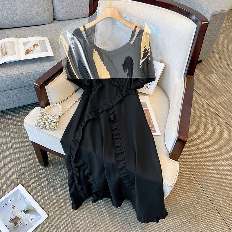 (XL-7XL) Plus Size Designer Black Frill Midi Dress (EXTRA BIG SIZE