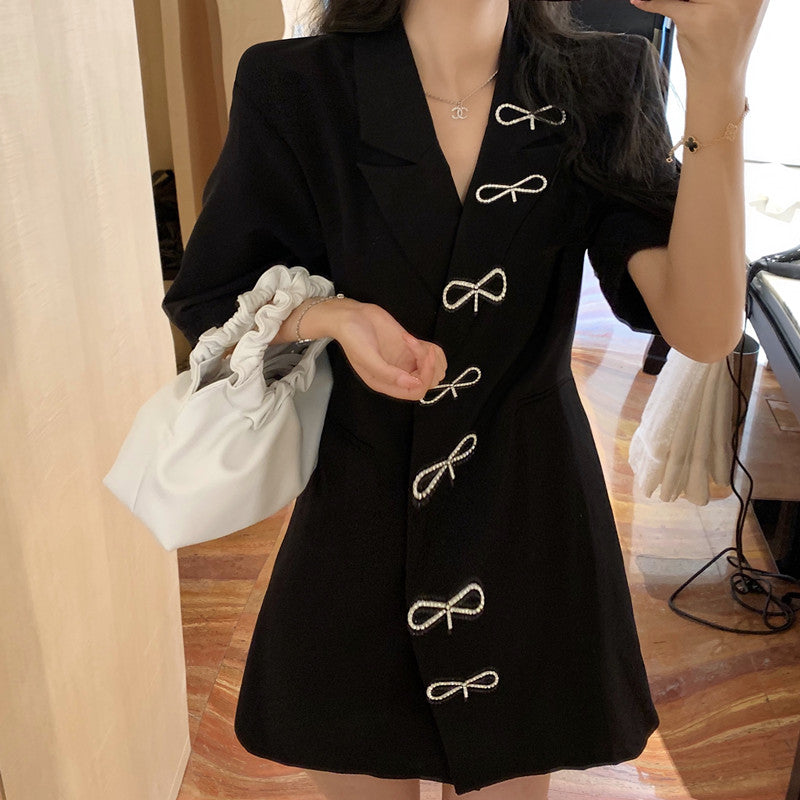 Plus size korean trench coat ribbon short sleeve shirt dress