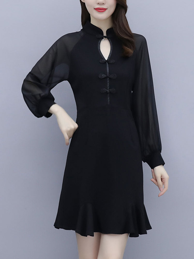 Plus Size Black Sexy Long Sleeve Cheongsam Dress  Pluspreorder
