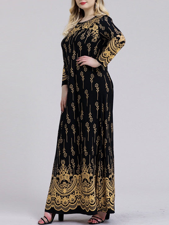 Wendi Plus Size Royal Printed Long Sleeve Maxi Dress (Suitable For Mus   Pluspreorder