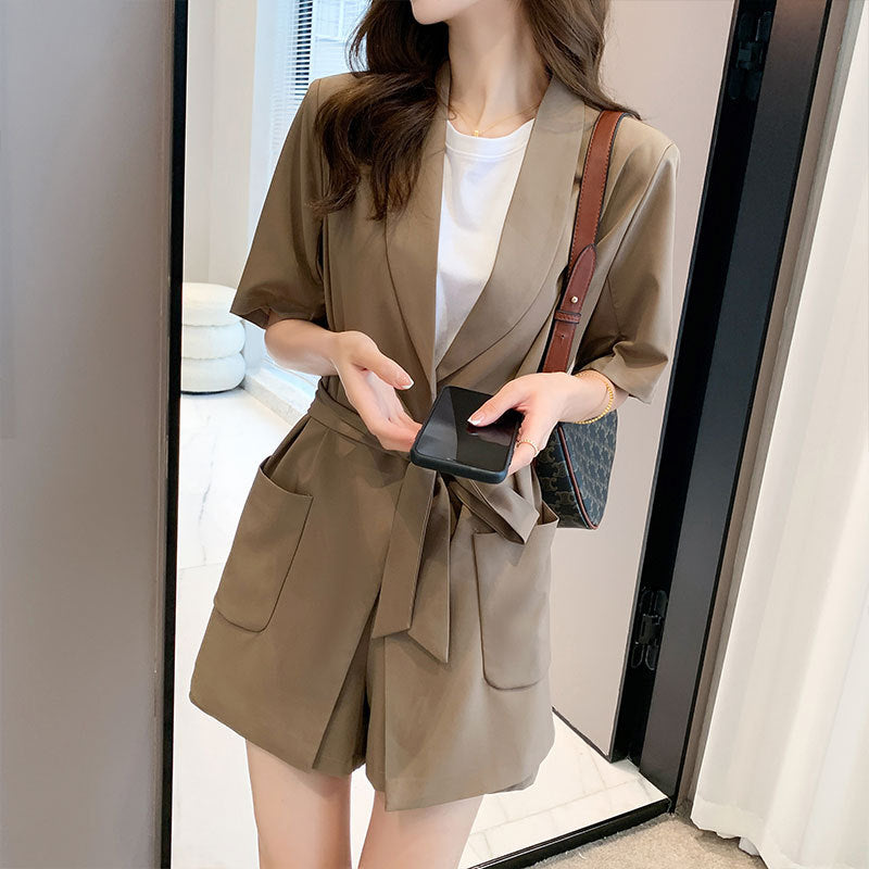 Plus Size Korean Blazer Jacket And Shorts Set