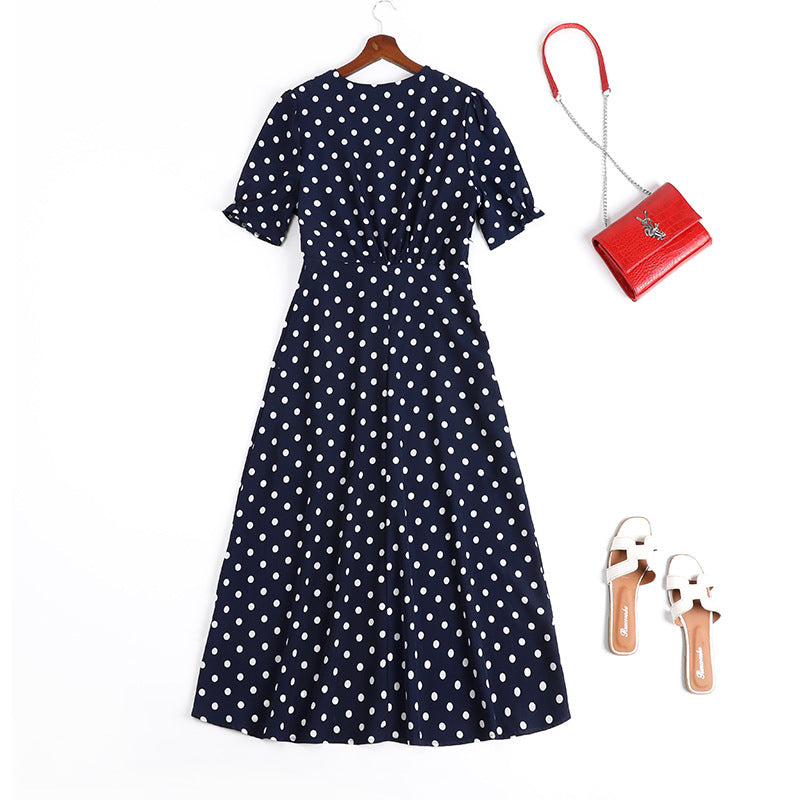 Plus Size Blue Polka Dots Vintage Short Sleeve Midi Dress – Pluspreorder