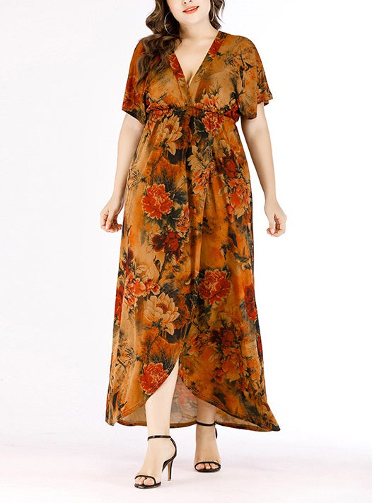 Wendolyn Plus Size V Neck Wrap Neckline Floral Print Short Sleeve Maxi Pluspreorder Wendolyn Plus Size V Neck Wrap Neckline Floral Print Short Sleeve Maxi Pluspreorder
