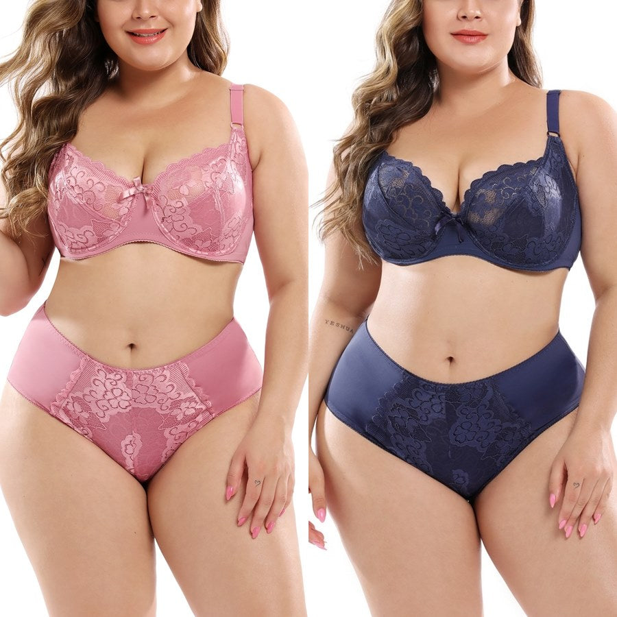 Plus Size E Cup Half Lace Bra with Panty Set