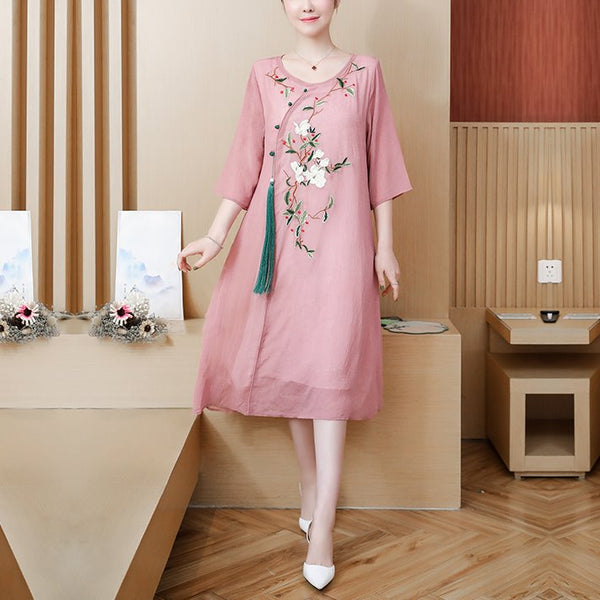 Plus Size Tassel Cheongsam Mid Sleeve Dress