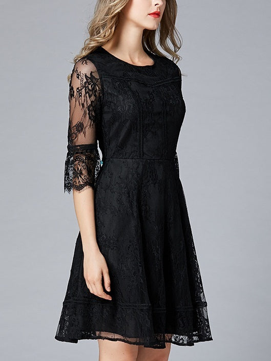 Michaela Black Bell Sleeve Lace Plus Size Formal Wedding Occasion Mid