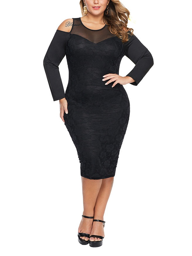 Sonora Plus Size Dinner Occasion Club Night Out Evening Evening Dress Off Shoulder Bodycon Sexy Elegant Sweetheart Neckline Lace Long Sleeve Dress (White, Black) (EXTRA BIG SIZE)