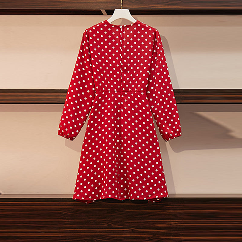 Plus Size Red Polka Dots Long Sleeve Dress – Pluspreorder