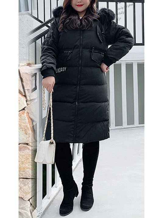 Stana Plus Size Women's Winter Jacket Coat Fur Hoody Padded Long Winter Jacket (Brown Fur Hoody, Black-blue Fur Hoody) (EXTRA BIG SIZE)