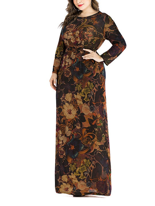 Wesley Plus Size Brown Floral Print Long Sleeve Maxi Dress (Suitable F Pluspreorder Wesley Plus Size Brown Floral Print Long Sleeve Maxi Dress (Suitable F Pluspreorder