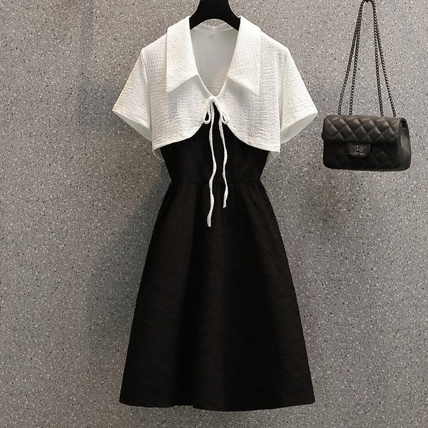 Plus Size Korean White Short Jacket and Bustier Sleeveless Dress Set